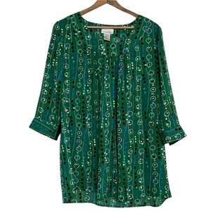 Chelsea Studio Blouse Tunic Green Pattern 3/4 Sleeve Vintage Size Medium